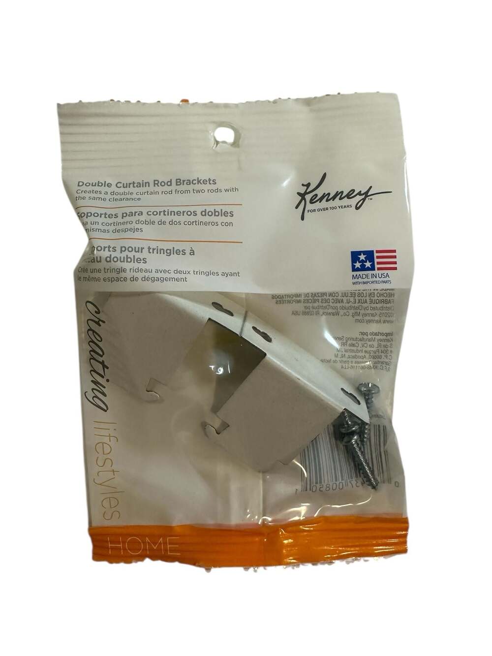 Kenney White Metal Double Curtain Rod Brackets